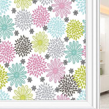 Imagem de Película de janela de privacidade de flores, textura de estilo floral, filme de vidro para sala de estar e escritório em casa, L90 x C 190 cm