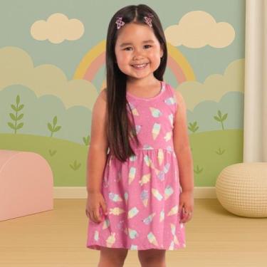 Imagem de Vestido Infantil Menina Verão Meia Malha Estampado Confortavel Moderno