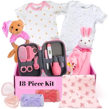 Imagem de Sky Bliss Conjunto de presente, kit de cuidados para bebês, roupas de bebê, chocalho de bebê, cobertor de bebê, cueiro, chupeta, presentes para meninas, itens essenciais para recém-nascidos, kit de