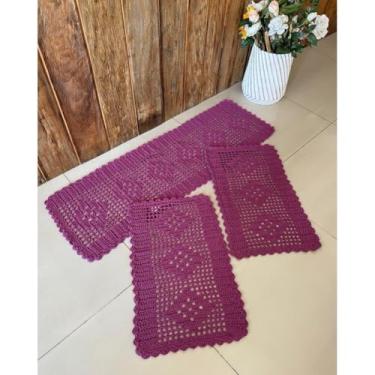 Imagem de Kit Tapete e Passadeira Cozinha Retangular 3 Peças Losango (Roxo)