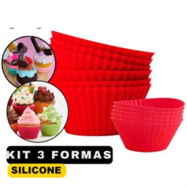 Imagem de Forminhas Kit 3 Formas Assadeira De Silicone Cupcake Bolo Formatos Cor