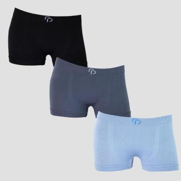 Imagem de Kit 3 Cuecas RP Lisa Infantil Masculina Sem Costura, 1 preto, 1 azul, 