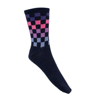 Imagem de Meia Feminina Selene Cano Longo Quadriculado Marinho, Marinho, 34/39