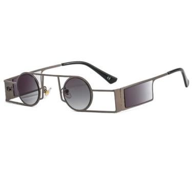 Imagem de Óculos de sol redondos masculinos punk vintage feminino retrô redondo óculos de sol feminino exclusivo metal steampunk óculos UV400, C6Gun, cinza, tamanho único