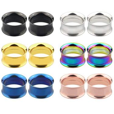 Imagem de Awinrel 12 peças multicores de aço inoxidável alargador duplo parafuso ajuste alargador alargador alargador ilhós piercing joia 6g-2,5 cm, Small, Metal, Sem Pedra Preciosa
