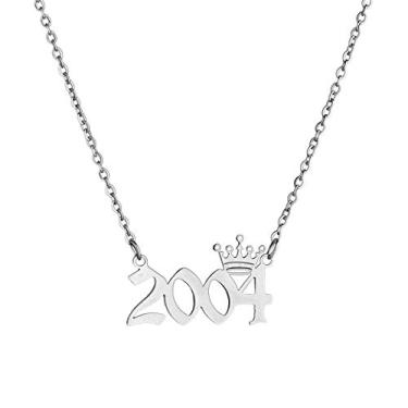 Imagem de MICOMAKA Número de ano de nascimento com colar de coroa, inglês antigo, joia de aniversário memorável para mulheres e meninas, joia de aniversário personalizada, pingente de aço inoxidável de ouro