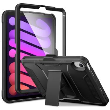 Imagem de DTTO Capa à prova de choque para iPad mini 7 (A17 Pro) 2024 / iPad mini 6 2021 de 8,3 polegadas, capa de suporte resistente de corpo inteiro de camada dupla, protetor de tela integrado e suporte de