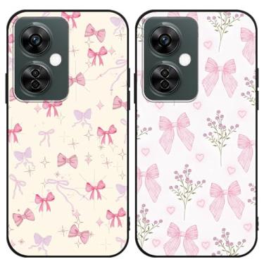 Imagem de Zrutru Pacote com 2 capas de telefone com laço rosa para Oneplus Nord N30 5G 17.1 cm, desenhos animados fofos kawaii fita laço floral padrão floral design estético, capa protetora de TPU preto para