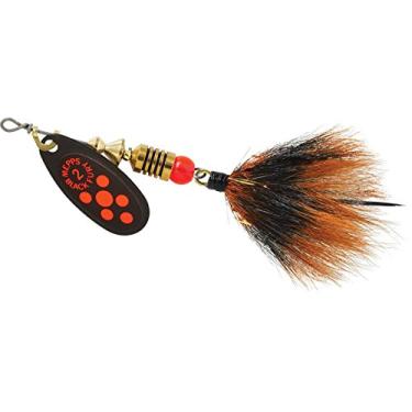 Imagem de Mepps Black Fury in-Line Spinner, 1/6 oz, Gancho de Trevo Vestido, Lâmina de Bolinhas Vermelhas Fluorescentes com Cauda Cinza e Laranja