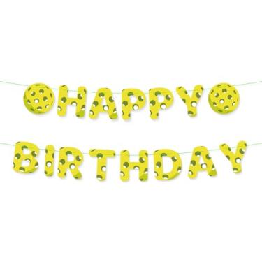 Imagem de Pickleball Happy Birthday Banner, Decorações Festa Tema Esportivo Pré-Montado Placa Suspensa Reutilizável Guirlanda Pickleball para Meninos Meninas Adultos Equipes Festa Aniversário (Verde)