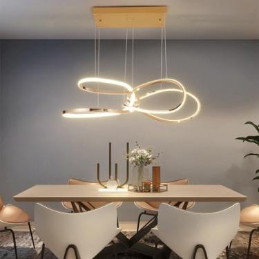 Imagem de LOFAHS Luminária Pendente De Led Para Ilha Cozinha - Regulável Por Aplicativo Remoto E Inteligente, Ajustável, Pendurar, Teto Interna Premium (Dourada)