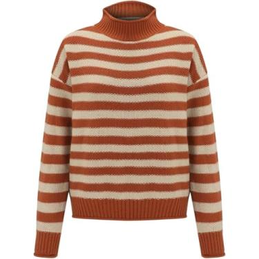 Imagem de 2024 Nova Gola Alta Listrada Laranja E Branca, Laranja E Branco Listrada Ater Mulheres, Orange, L