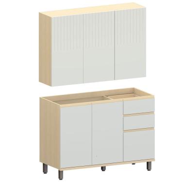 Imagem de Kit Armário Aéreo 3 Portas e Balcão de Pia 120 cm Aurora