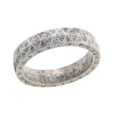 Imagem de Sinoyp Anel de runa viking para homens – Banda cinza de runas Futhark Ancião com geometria triangular, joia pagã nórdica nórdica de aço inoxidável (9)