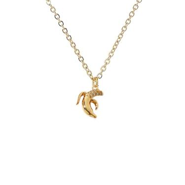 Imagem de DEYOUM Colar feminino de frutas e romã, banhado a ouro 14K, fofo, fruta, romã, banana, morango, abacaxi, pingente, joias, presente personalizado, Medium, Metal, Strass