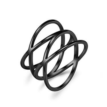 Imagem de Aliança feminina de 14 mm de aço inoxidável em tom de ouro rosê duplo "X" cruzado infinito anel de noivado para mulheres e meninas, Aço inoxidável, Sem pedra preciosa