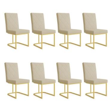 Imagem de Kit 08 Cadeiras de Jantar Estofada Siena Linho Dourado Base de Ferro D