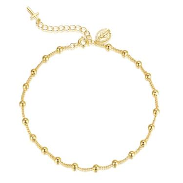 Imagem de tuoixpi Tornozeleira feminina de ouro 14K, ajustável, 18 cm