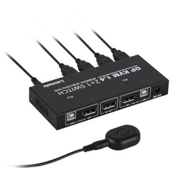 Imagem de lotorasia Switch Kvm Displayport Para 1 Monitor E 2 Computadores, Comutador Usb 4K A 60 Hz Com 4 Portas, Inclui Controlador De Mesa, Cabos Adaptador Energia