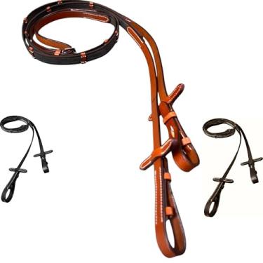 Imagem de Majestic Ally Rédeas de cavalo, tamanho completo, equitação inglesa, vários estilos e cores (rédeas de borracha de couro, castanho, completo)