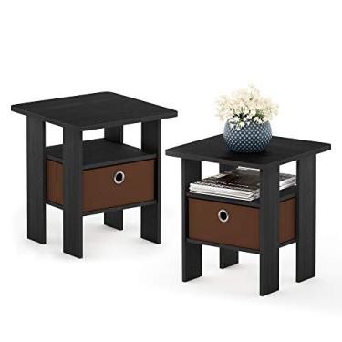 Imagem de Furinno Andrey End Table Nightstand with Bin Drawer, Americano/Medium Brown, Set of 2