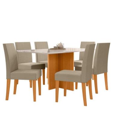 Imagem de Sala de Jantar Helo 160 Tampo Chanf C/V 6L Cadeiras Josi Poliman Móvei