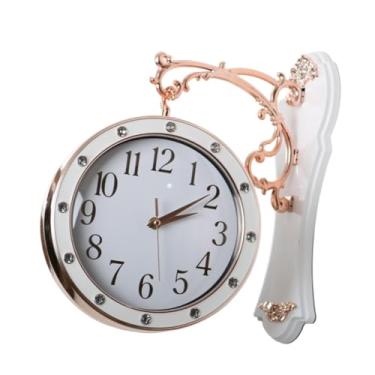 Imagem de IEUDNS Relógio de parede duplo lado pendurado relógio de fazenda silencioso para sala de estar jardim estação de quarto aniversário, Branco