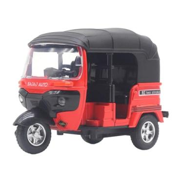 Imagem de IEUDNS 1:14 Tricycle Model Vehicle Vintage Style com ornamento de estatueta em miniatura leve e som, Vermelho