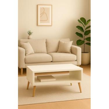 Imagem de Mesa De Centro Retangular Sala Pé Palito Retrô Preto 65x35cm Cor Branco