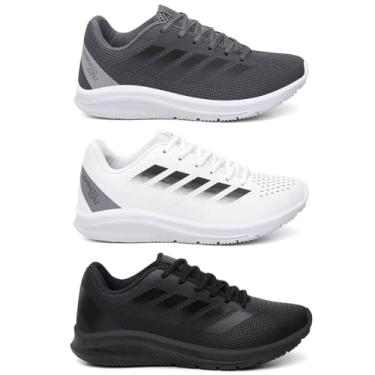 Imagem de Kit 3 Tênis Masculino Esportivo de Corrida Academia Super Leve e Macio - Cinza/Branco/Preto/41