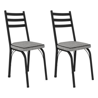 Imagem de Kit 2 Cadeiras De Cozinha Luisiana Estampado Grafiato Pés De Ferro Preto - Pallazio