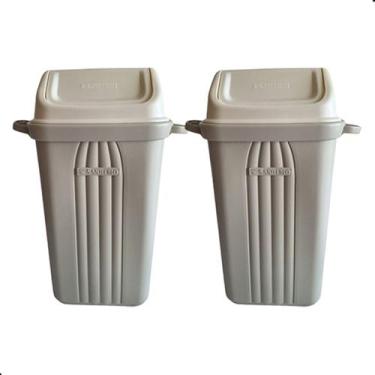 Imagem de Kit 2 Lixeira Plástica Com Tampa Basculante Bege 30L Sanremo