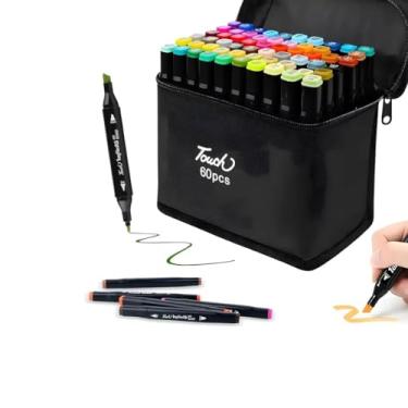 Imagem de Canetinhas Touch 60 Cores Profissionais – Ponta Dupla à Base de Álcool para Artistas, Estudantes e Crianças"