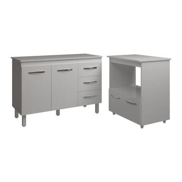 Imagem de Balcão Armário Gabinete Bruna 118 Cm Com Tampo Tampão E Balcão Amanda Para Forno E Microondas Branco