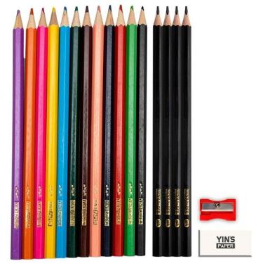 Imagem de Lápis de cor 12 cores clássicas + 4 lápis grafite, apontador e borrach