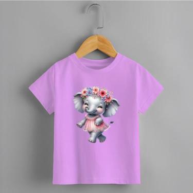 Imagem de Camiseta Infantil Menina Elefante Coroa de Flores Personalizada Delica