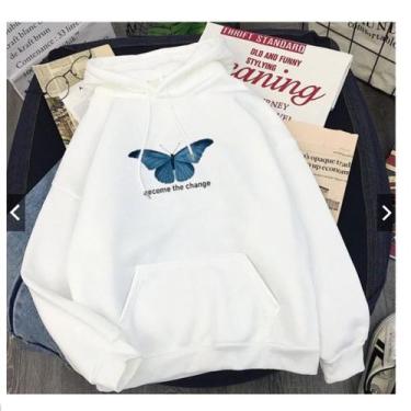 Imagem de Moletom Canguru Unissex Borboleta Become The Change Moda Tumblr Fancy 