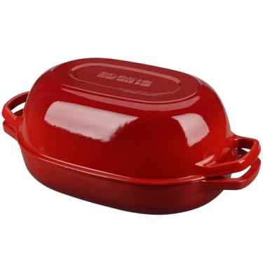 Imagem de EDGING CASTING Panela de forno holandês de ferro fundido esmaltado com tampa, forno holandês oval para assar pão, forno de pão para assar pão de fermento caseiro, 7 qt, vermelho
