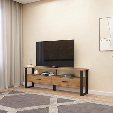 Imagem de Rack para TV Até 60 Polegadas 02 Gavetas 180cm Estilo Industrial Freijó Preto Fosco Dalla Costa