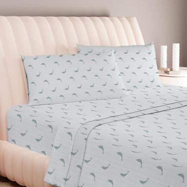 Imagem de Carressa Linen Conjunto de lençóis Queen de algodão egípcio luxuoso – Conjunto de 4 peças de grampos extralongos de 600 fios, lençóis estampados Dolphin Dance Queen, lençóis macios e refrescantes até