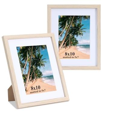 Imagem de LYYYXGYP Porta-retrato 20 x 25 cm com tapete bege de grão de madeira, moldura para fotos 20 x 25 cm, fosco a 12 x 17 cm, para montagem na parede e exibição de mesa, pacote com 2
