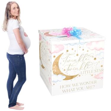 Imagem de AmazingSpark Kit de caixa de presente jumbo reveladora de gênero de 71 cm com caixa grande e laços gigantes para decoração de festa de aniversário de chá de bebê (estrela cintilante)