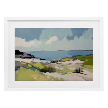 Imagem de Stupell Industries Impressão emoldurada branca brisa verde costeira design sob vidro por Elara Yasna, 35,5 x 50,8 cm