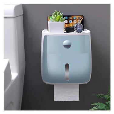 Imagem de Dispensador de guardanapos, porta-lenços de banheiro, caixa de papel higiênico, suporte para armazenamento de papel, prateleira organizadora de camada dupla com gaveta suporte de caixa de lenços (azul
