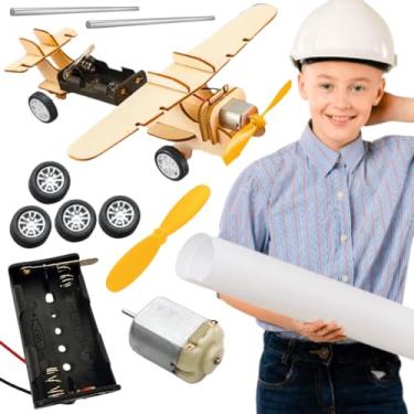Imagem de Brinquedo projeto maker escavadeira madeira avião motor eletrico órbita terrestre feira de ciencias educativo para montar faça voce mesmo feira de ciencias escolar 7 anos (Avião motor elétrico)
