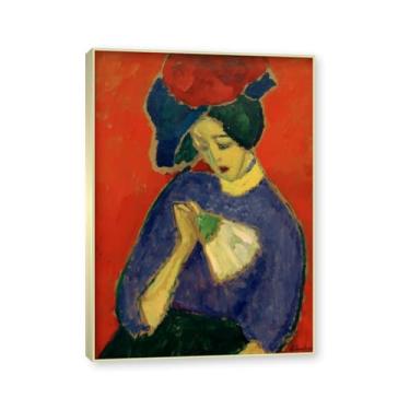Imagem de NHLDZYH Moldura de champanhe. Impressões de arte Alexej von Jawlensky - Pintura de retrato - (Senhora com um ventilador) - Pôster de decoração de parede vintage. 50 x 70 cm - 19,6 x 27,5 pol