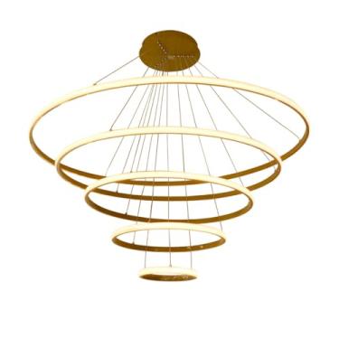 Imagem de Lustre Pendente LED 5 Anéis 240W Dourado 1,00m 3000K – Design Moderno e Ajustável para Iluminação Decorativa