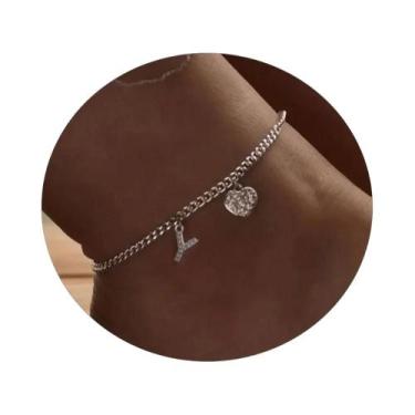 Imagem de Tornozeleira Feminina Com Pingente De Cristal Prateado, Letra Inicial 
