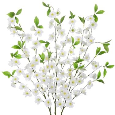 Imagem de 3 ramos de flor de cerejeira branca, flores de seda de 100 cm, com hastes longas, flores artificiais para primavera, verão, decoração interna, flor sintética para arranjos de vasos, mesa, centro de