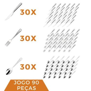 Imagem de Kit Colher Garfo Faca Aço Inox 90 Peças Bar / Restaurante - Em casa te